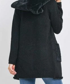 Rousseau Knitted Faux Fur Long Sleeve Hoodie Jacket New Arrivals