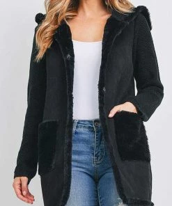 Rousseau Knitted Faux Fur Long Sleeve Hoodie Jacket New Arrivals