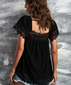 Shiying Fashion Lace Pom Pom Splicing Square Neck Blouse 7 Shiying Fashion Lace Pom Pom Splicing Square Neck Blouse