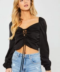 Love Tree New Arrivals Lace Up Front Crop Top