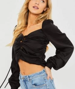 Love Tree New Arrivals Lace Up Front Crop Top