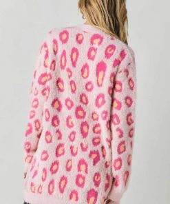 Davi & Dani Leopard Fuzzy Long Cardigan New Arrivals