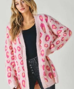 Davi & Dani Leopard Fuzzy Long Cardigan New Arrivals