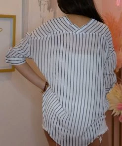 Hyfve Oversized Linen Striped Tunic Top Clothing