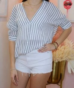 Hyfve Oversized Linen Striped Tunic Top Clothing