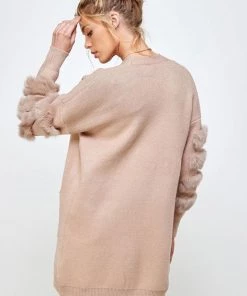 Ethan & Joy New Arrivals Long Sleeve Cardigan With Fur Trim