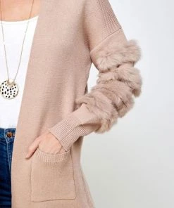 Ethan & Joy New Arrivals Long Sleeve Cardigan With Fur Trim