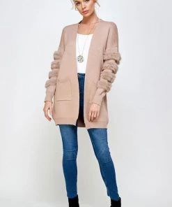 Ethan & Joy New Arrivals Long Sleeve Cardigan With Fur Trim