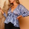 Peach Love Long Sleeve Floral V Neck Blouse New Arrivals