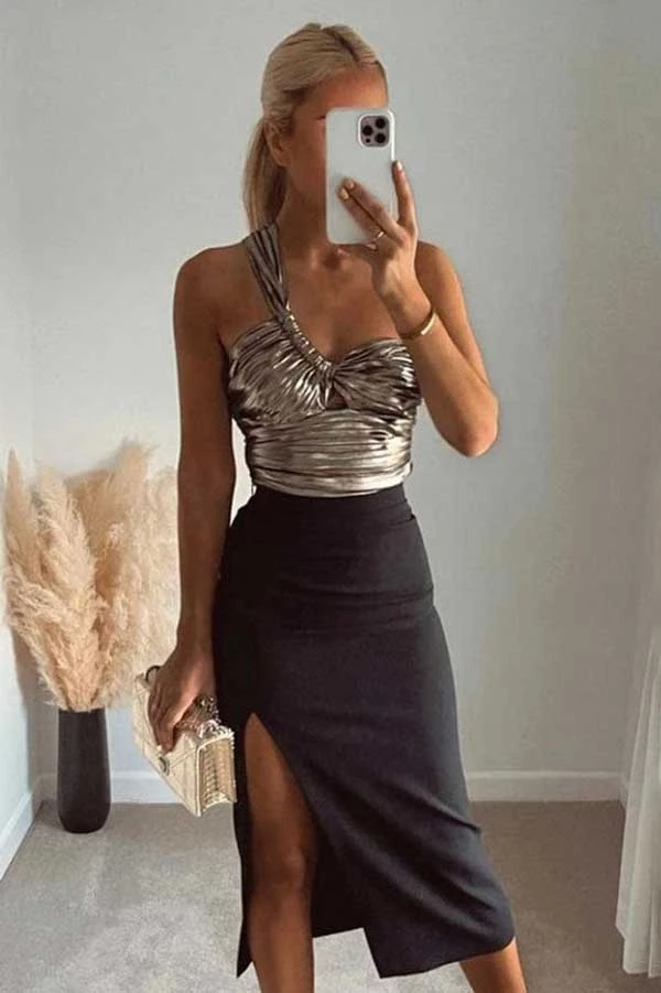 MILK MONEY - DropShip Metallic Single Shoulder Top New Arrivals 3 MILK MONEY - DropShip Metallic Single Shoulder Top New Arrivals