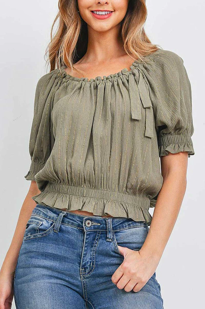 Rousseau Metallic Stripe Bow Crop Top New Arrivals 1 Rousseau Metallic Stripe Bow Crop Top New Arrivals