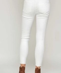 I&M JEANS Mid Rise White Raw Hem Classic Skinny Jeans