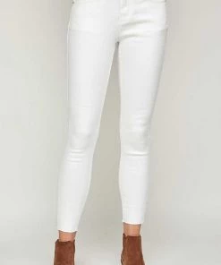 I&M JEANS Mid Rise White Raw Hem Classic Skinny Jeans