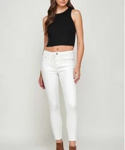 I&M JEANS Mid Rise White Raw Hem Classic Skinny Jeans