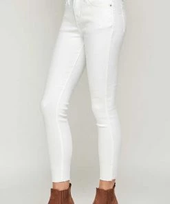 I&M JEANS Mid Rise White Raw Hem Classic Skinny Jeans
