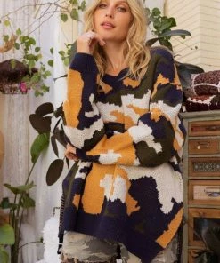 Madison Oversized Camo V-Neck Pullover New Arrivals