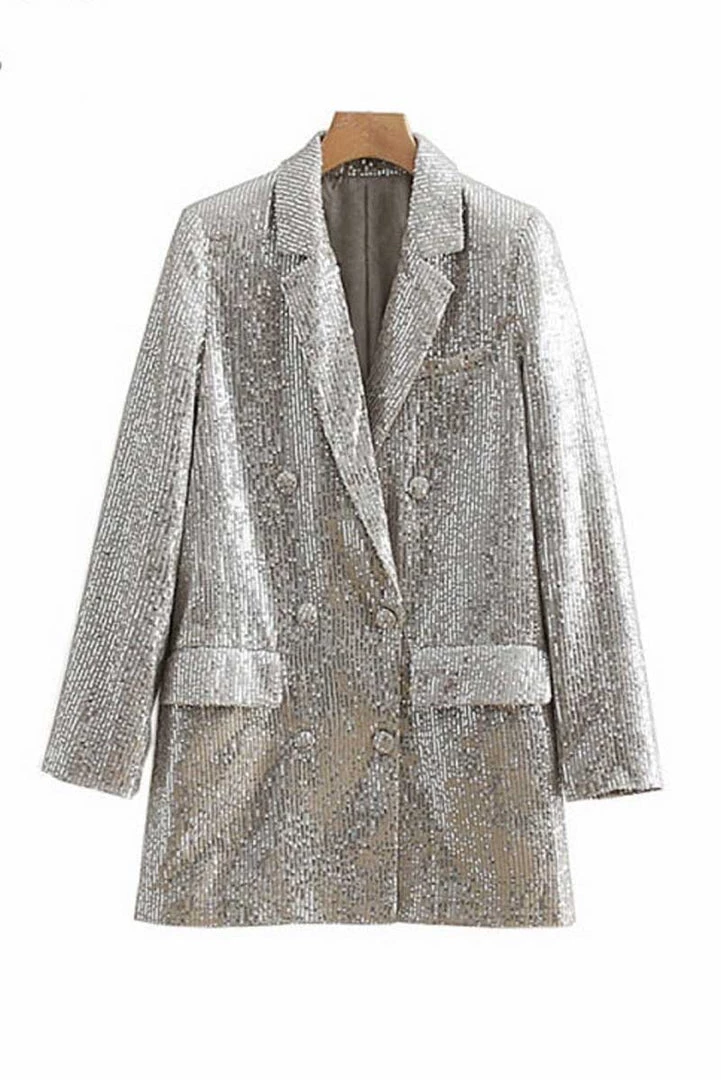 MILK MONEY - DropShip Silver Sequin Blazer New Arrivals 1 MILK MONEY - DropShip Silver Sequin Blazer New Arrivals