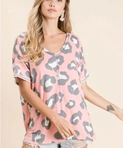 Vanilla Bay Oversized V-Neck Leopard Tee New Arrivals