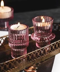 MILK MONEY - DropShip Pink Glass Candlestick Holders New Arrivals