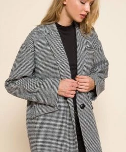 MITTOSHOP Houndstooth Plaid Boyfriend Blazer