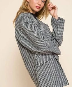 MITTOSHOP Houndstooth Plaid Boyfriend Blazer