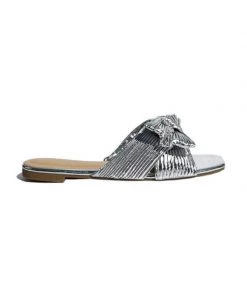 Bamboo Pleated Metallic Bow Flat Sandal New Arrivals