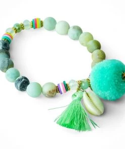 MILK MONEY Pom Pom & Tassel Beaded Bracelet Stretch