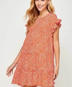 Solution Printed Ruffled Short Sleeves Mini Dress New Arrivals