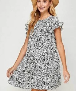Solution Printed Ruffled Short Sleeves Mini Dress New Arrivals