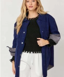 Davi & Dani Navy Button Down Shacket New Arrivals