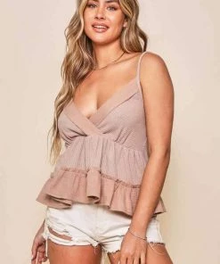 Peach Love New Arrivals Ribbed Babydoll Tank Top