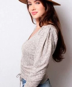 Thread Fix New Arrivals Ruched V Neck Long Sleeve Top