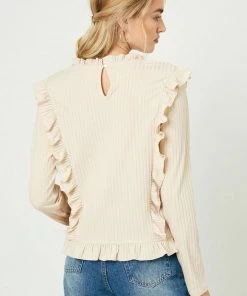 Hayden New Arrivals Ruffle Detailed Ribbed Long Sleeve Top