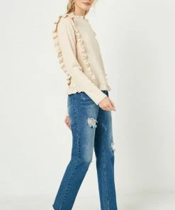 Hayden New Arrivals Ruffle Detailed Ribbed Long Sleeve Top
