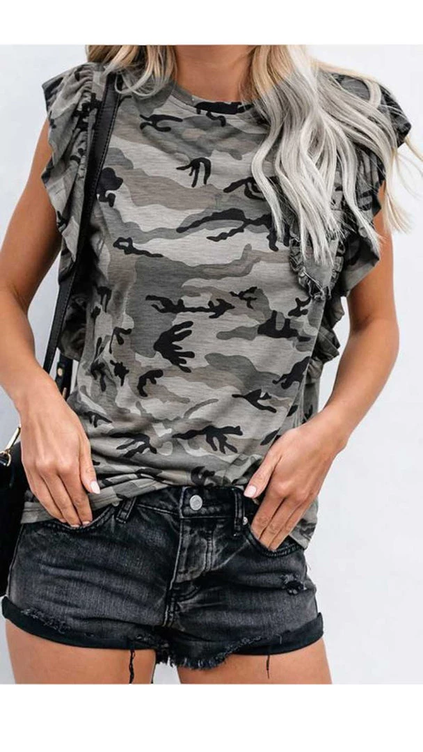Cezele Ruffled Camo Tee New Arrivals 1 Cezele Ruffled Camo Tee New Arrivals