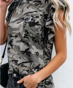 Cezele Ruffled Camo Tee New Arrivals