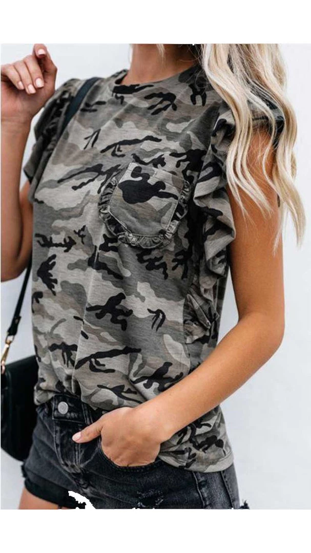 Cezele Ruffled Camo Tee New Arrivals 2 Cezele Ruffled Camo Tee New Arrivals