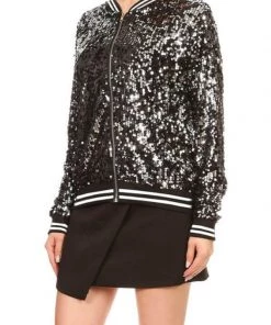 Anna Kaci New Arrivals Sequin Bomber Zip-Up Track Jacket
