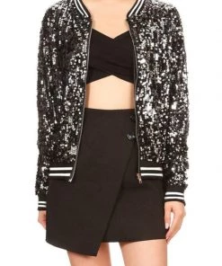 Anna Kaci New Arrivals Sequin Bomber Zip-Up Track Jacket