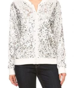 Anna Kaci New Arrivals Sequin Bomber Zip-Up Track Jacket