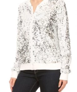 Anna Kaci New Arrivals Sequin Bomber Zip-Up Track Jacket
