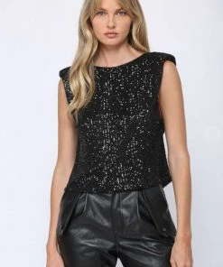 Fate Sequin Padded Shoulder Top