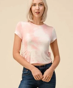 Heart & Hips New Arrivals Side Ruched Tie Dye Tee