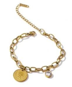 Beautysis Simple Portrait Coin Pendant Charm Bracelet