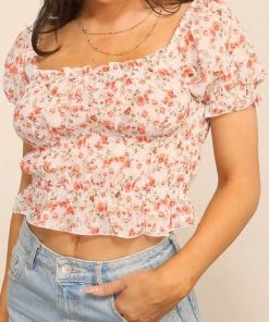 Timing Smocked Floral Print Top