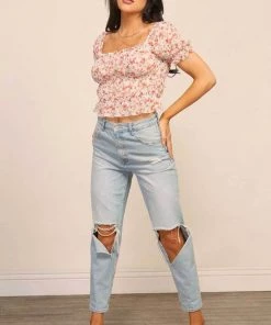 Timing Smocked Floral Print Top