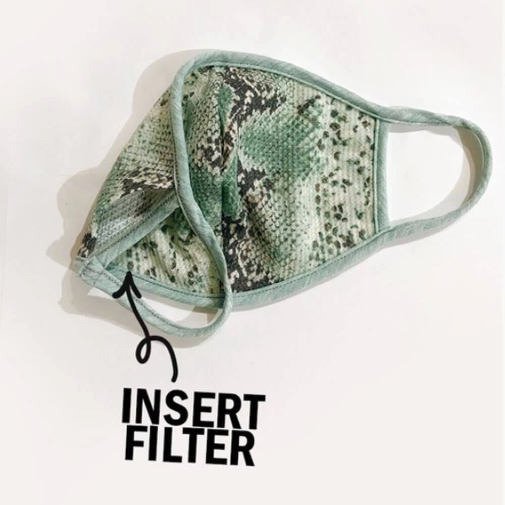 Honey Me Snakeskin Print Protective Face Mask W/ Filter Pocket 2 Honey Me Snakeskin Print Protective Face Mask W/ Filter Pocket