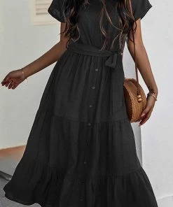 Purple Lava New Arrivals Solid Shirred Short Sleeve Midi Dress