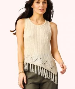 Hem & Thread Sophie Asymmetrical Fringe Knit Tank Top Clothing