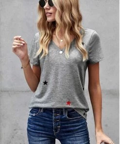 SHEWIN INC. Star Print V-Neck Tee